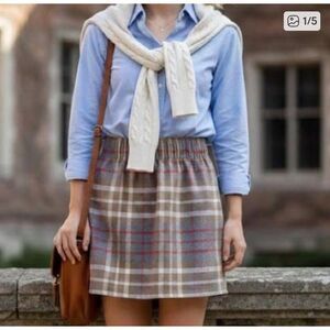 J crew wool blend tartan plaid mini skirt size 4 paper back stretchy